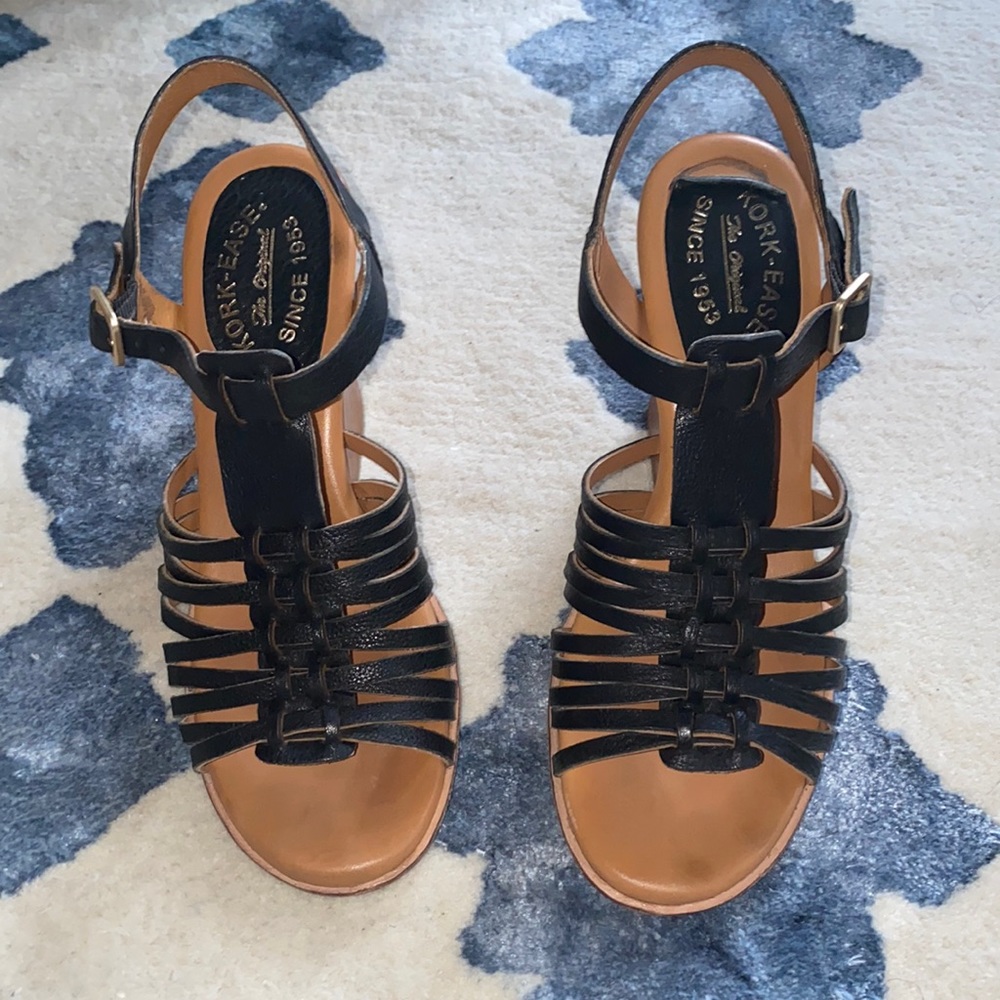 8/39 Kork-Ease “Pepper” Sandals in Black. Original box. Med/Wide A+ Leather